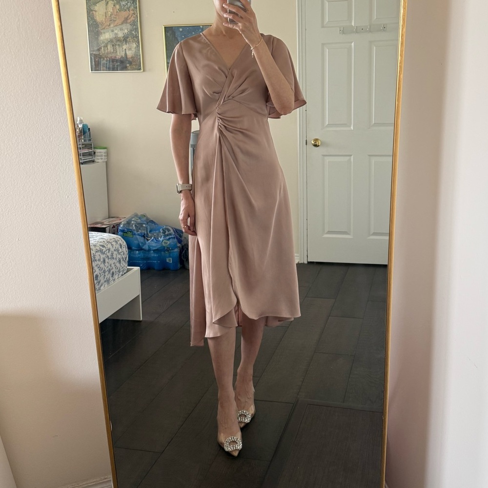 Satin Twist-Front Midi Dress
